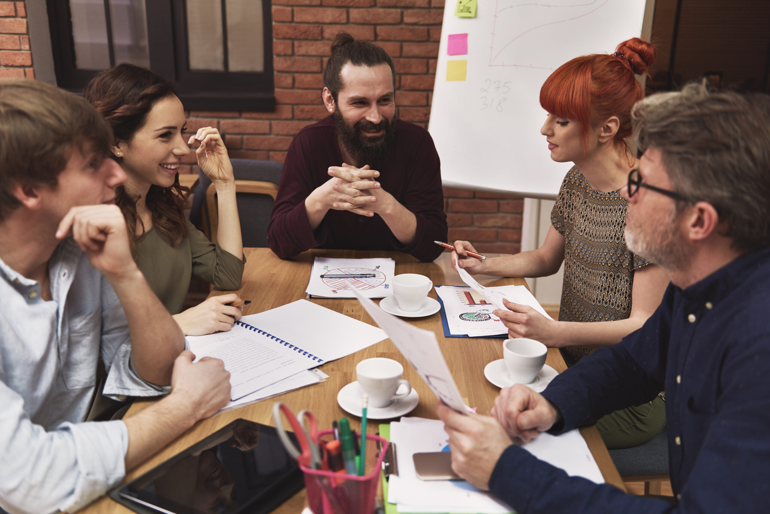 Talking about company with coworkers